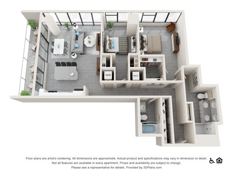 Floor plan for 2 beds, 2 baths, 1299 sqft